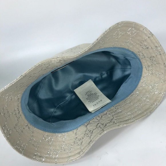 Auth GUCCI 631951 GG lame Bucket hat bob hat cotton WhiteBased - Picture 3 of 14